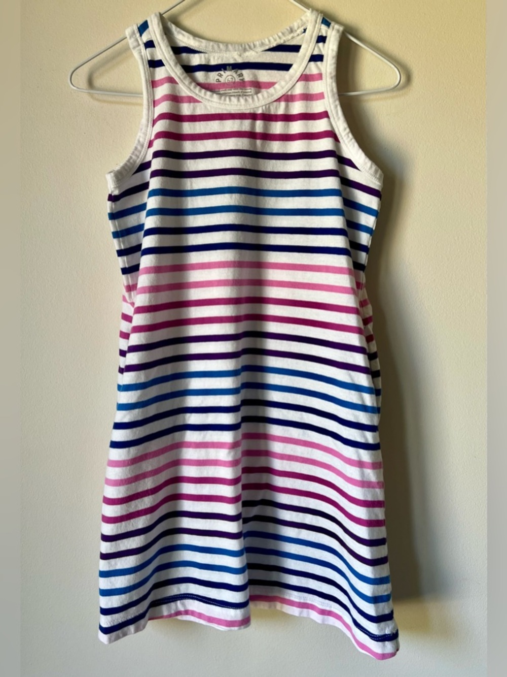 Primary Kid’s Tank Dress Cotton Sustainable Fabric Berries Stripe Size 6-7